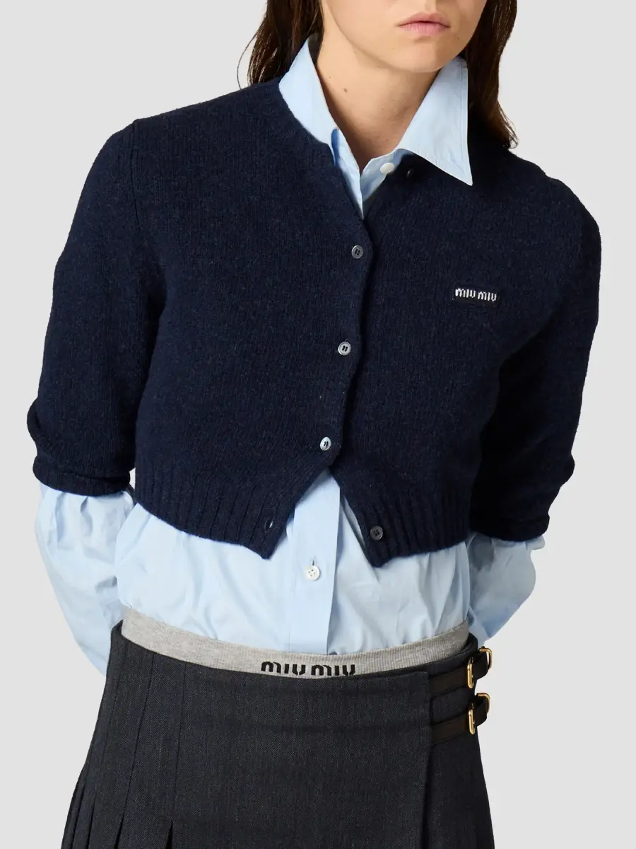 Miu Miu Women's Wool and Cashmere Cardigan - Blue | Thumbnail 3 Miu Miu Women's Wool and Cashmere Cardigan - Blue | Thumbnail 3