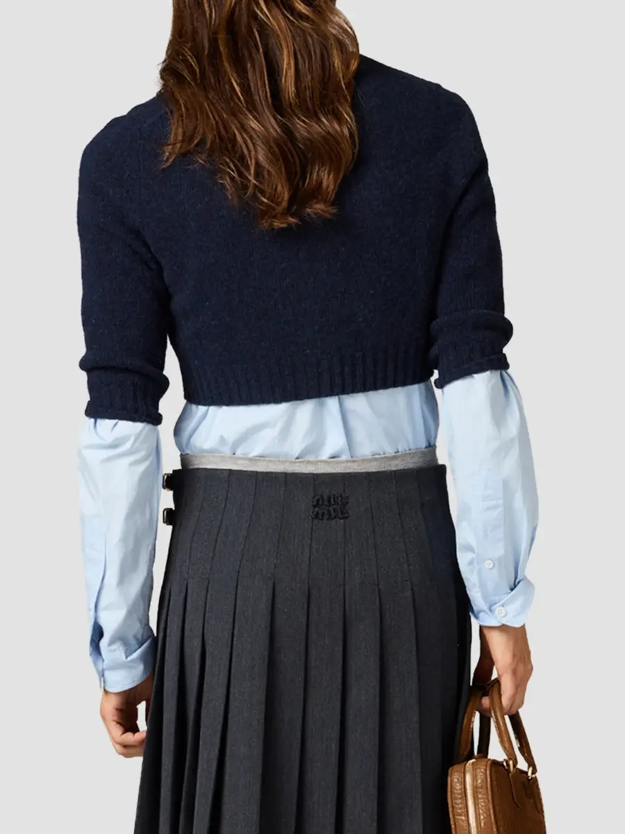 Miu Miu Women's Wool and Cashmere Cardigan - Blue | Thumbnail 4 Miu Miu Women's Wool and Cashmere Cardigan - Blue | Thumbnail 4