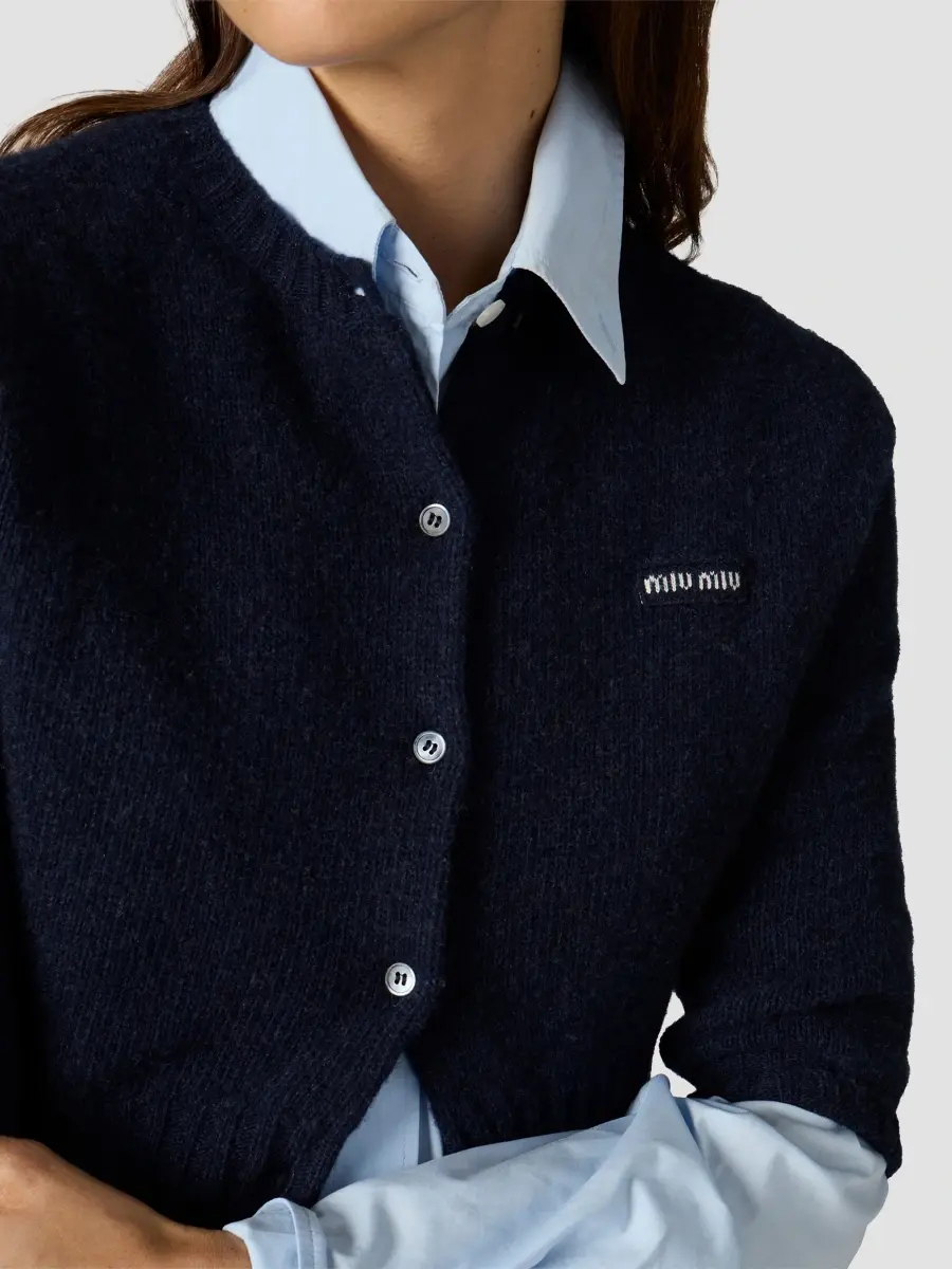 Miu Miu Women's Wool and Cashmere Cardigan - Blue | Thumbnail 6 Miu Miu Women's Wool and Cashmere Cardigan - Blue | Thumbnail 6