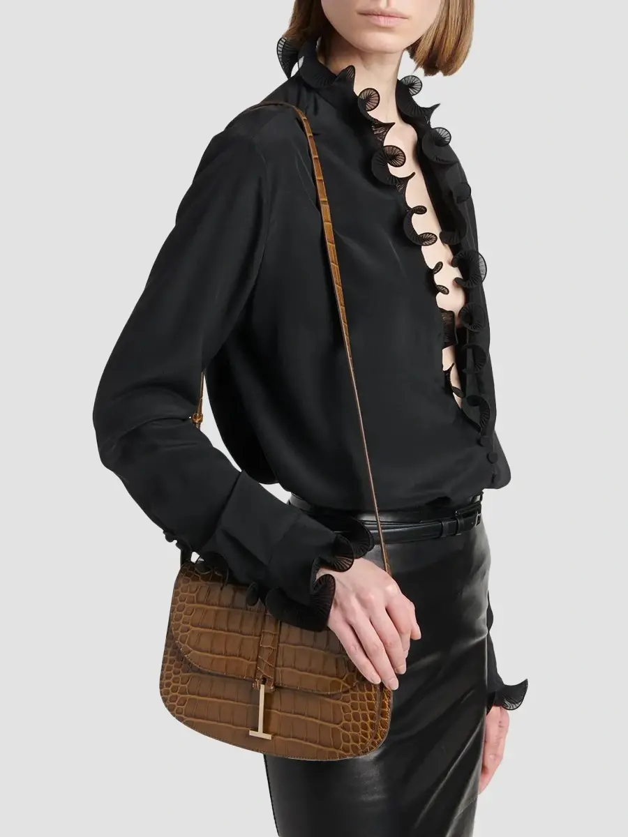 Tom Ford Women's Arc Small Croc-Embossed Shoulder Bag | Thumbnail 2