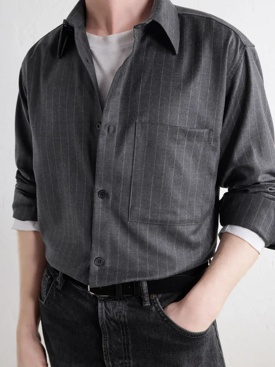 NN07 Freddy 10052 Pinstriped Wool-Blend Flannel Shirt - Men | Thumbnail 5