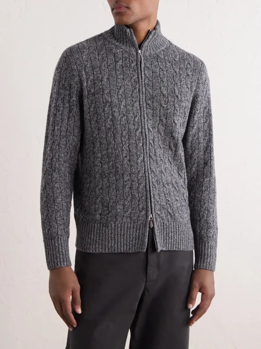 N.Peal Cable-Knit Cashmere Zip-Up Sweater - Men | Thumbnail 3