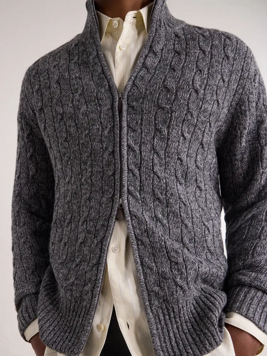 N.Peal Cable-Knit Cashmere Zip-Up Sweater - Men | Thumbnail 5