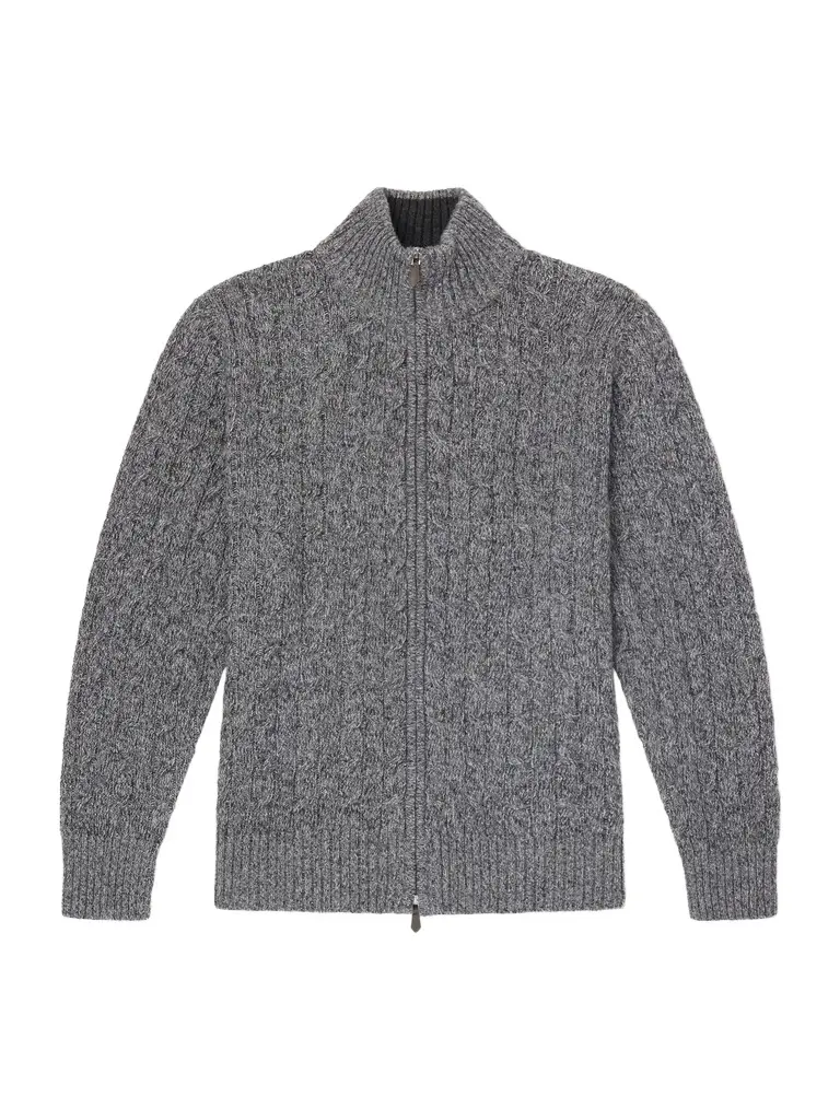 Cable-Knit Cashmere Zip-Up Sweater - Men Cable-Knit Cashmere Zip-Up Sweater - Men