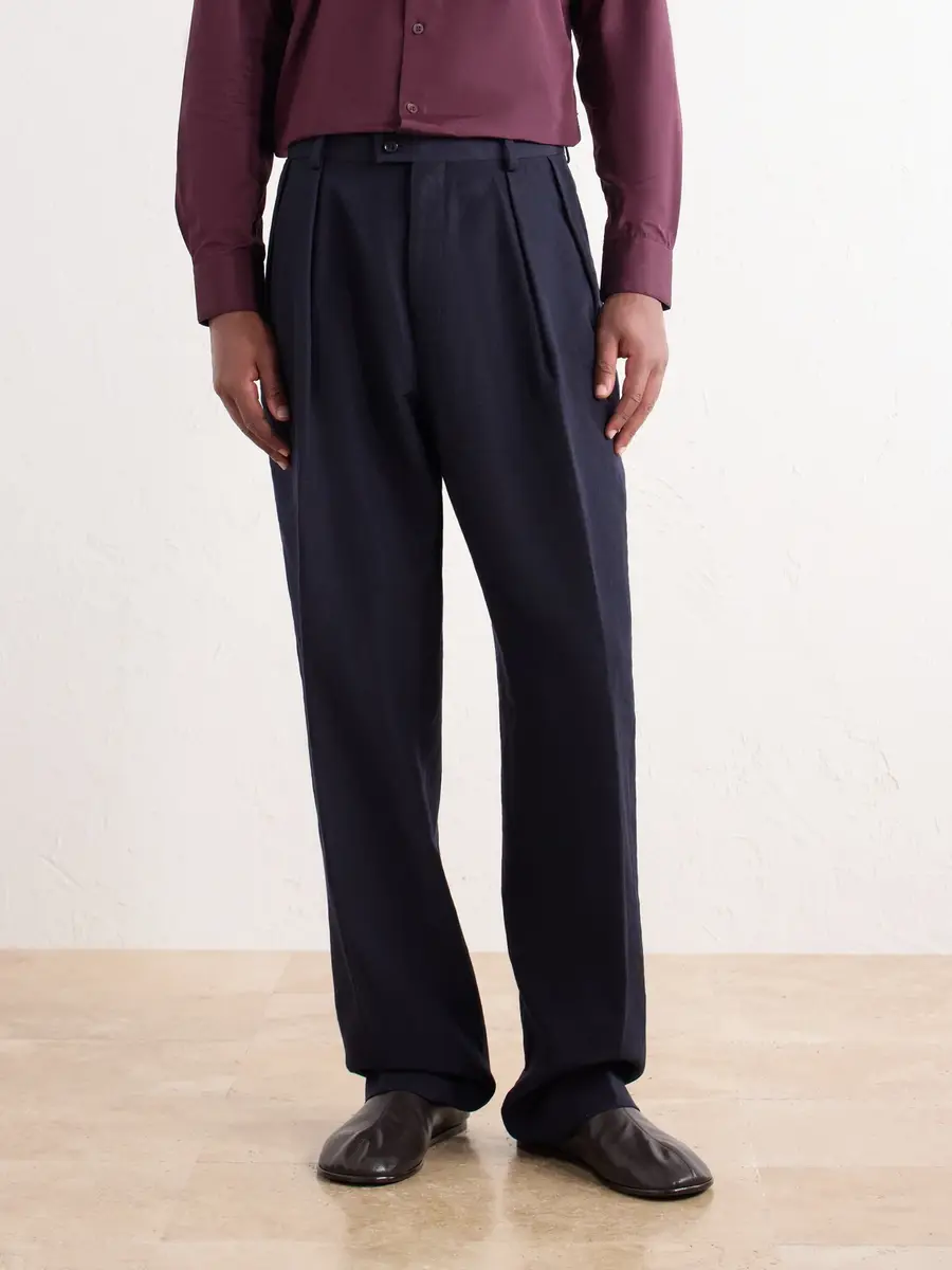 Kaptain Sunshine Straight-Leg Pleated Cashmere and Linen-Blend Twill Trousers - Men | Thumbnail 3