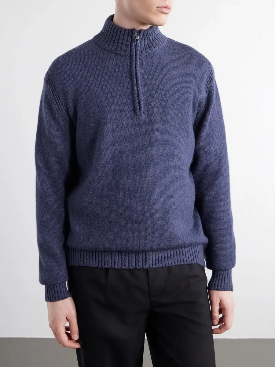 MR P. Rib-Trimmed Alpaca Half-Zip Sweater - Men | Thumbnail 3 MR P. Rib-Trimmed Alpaca Half-Zip Sweater - Men | Thumbnail 3