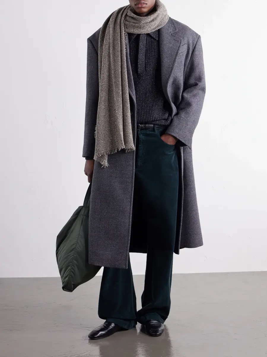 ATON Logo-Appliquéd Fringed Cashmere-Bouclé Scarf - Men | Thumbnail 2
