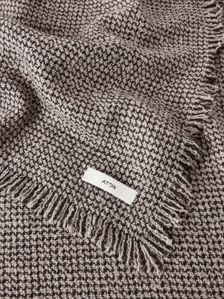 ATON Logo-Appliquéd Fringed Cashmere-Bouclé Scarf - Men | Thumbnail 4