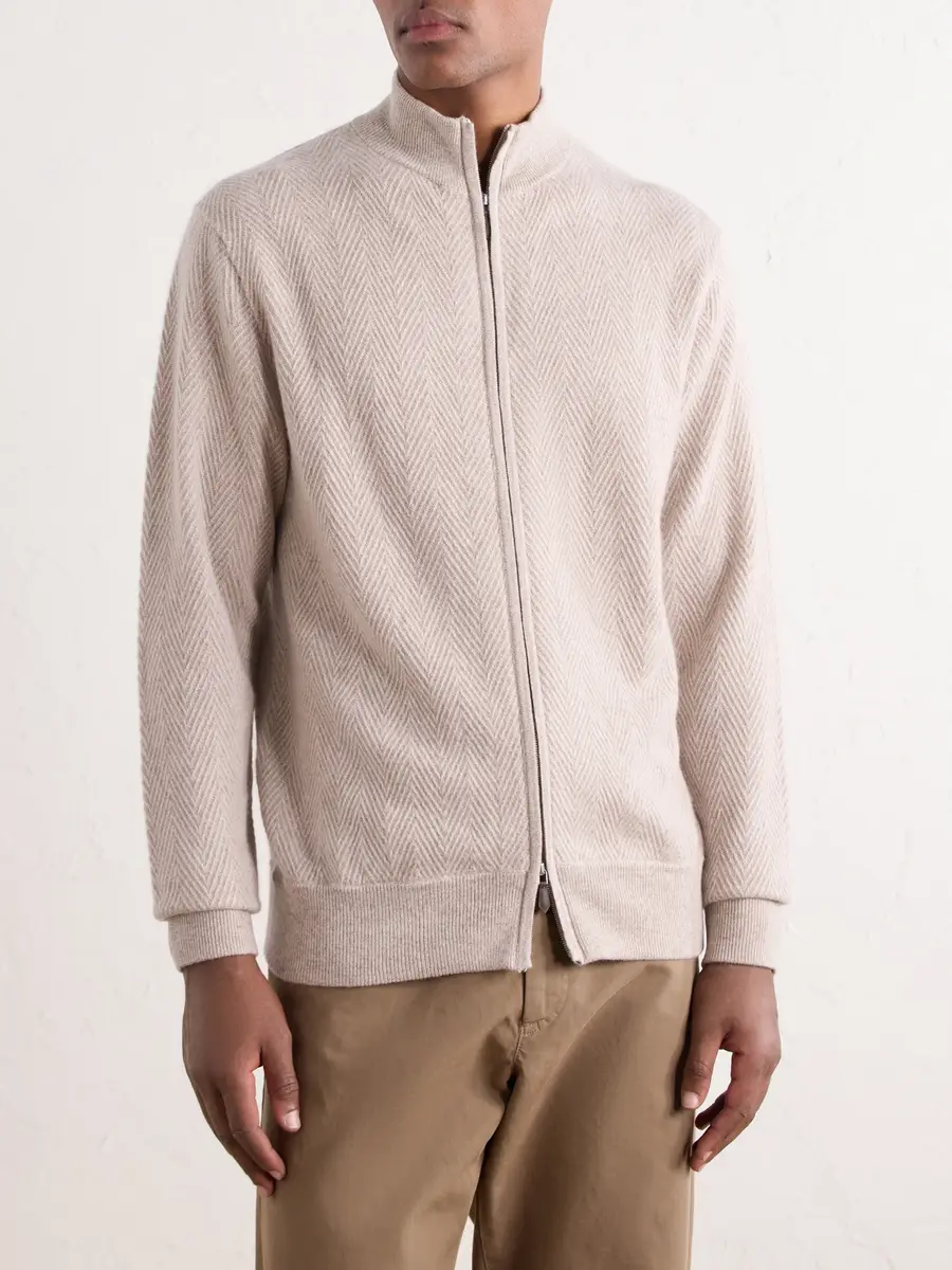 N.Peal Knightsbridge Herringbone Cashmere Zip-Up Cardigan - Men | Thumbnail 3 N.Peal Knightsbridge Herringbone Cashmere Zip-Up Cardigan - Men | Thumbnail 3