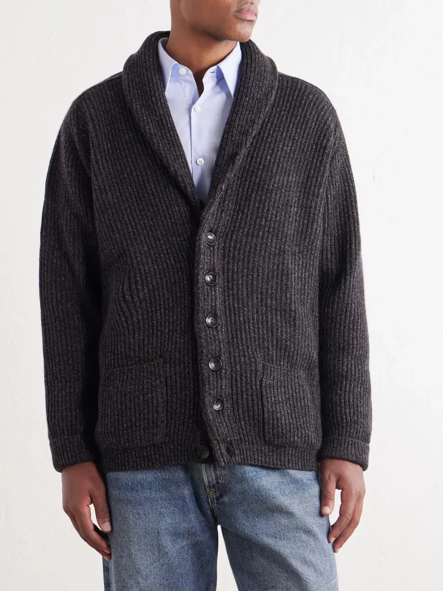N.Peal Kensington Shawl-Collar Ribbed Cashmere Cardigan - Men | Thumbnail 3