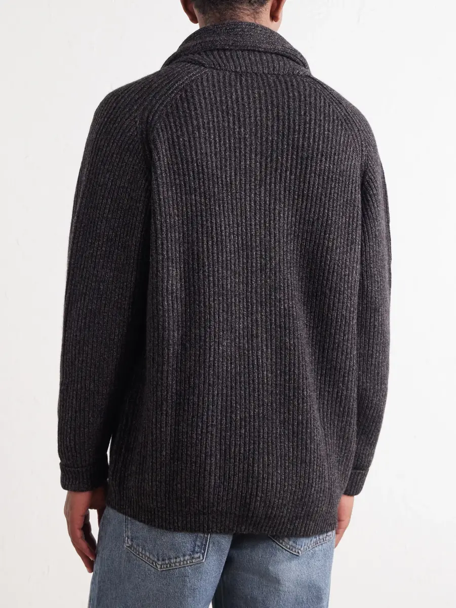 N.Peal Kensington Shawl-Collar Ribbed Cashmere Cardigan - Men | Thumbnail 4