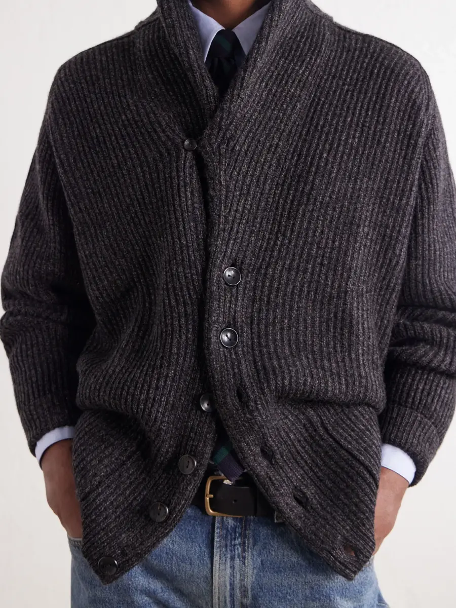 N.Peal Kensington Shawl-Collar Ribbed Cashmere Cardigan - Men | Thumbnail 5
