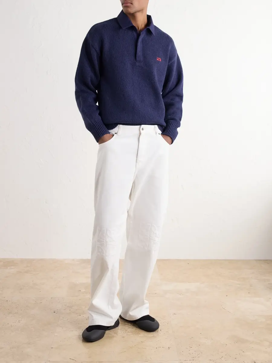 Loewe Logo-Embroidered Cotton Twill-Trimmed Wool-Blend Polo Sweater - Men | Thumbnail 2 Loewe Logo-Embroidered Cotton Twill-Trimmed Wool-Blend Polo Sweater - Men | Thumbnail 2
