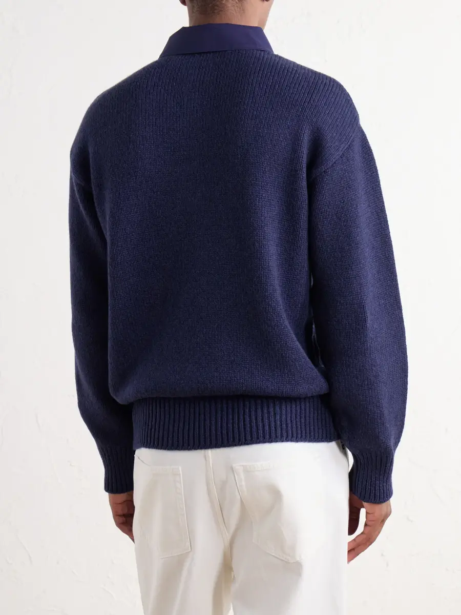 Loewe Logo-Embroidered Cotton Twill-Trimmed Wool-Blend Polo Sweater - Men | Thumbnail 4 Loewe Logo-Embroidered Cotton Twill-Trimmed Wool-Blend Polo Sweater - Men | Thumbnail 4