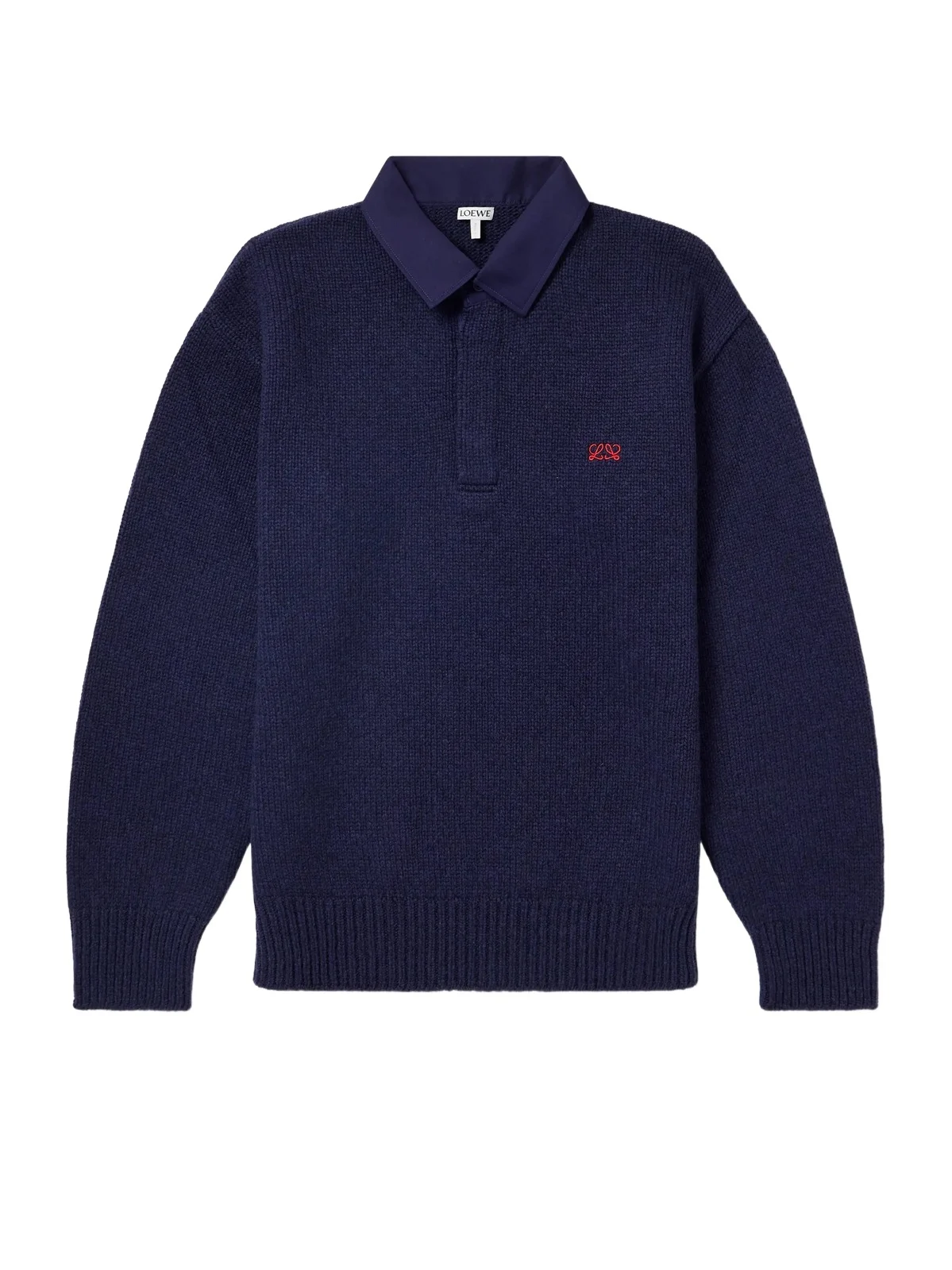 Loewe Logo-Embroidered Cotton Twill-Trimmed Wool-Blend Polo Sweater - Men