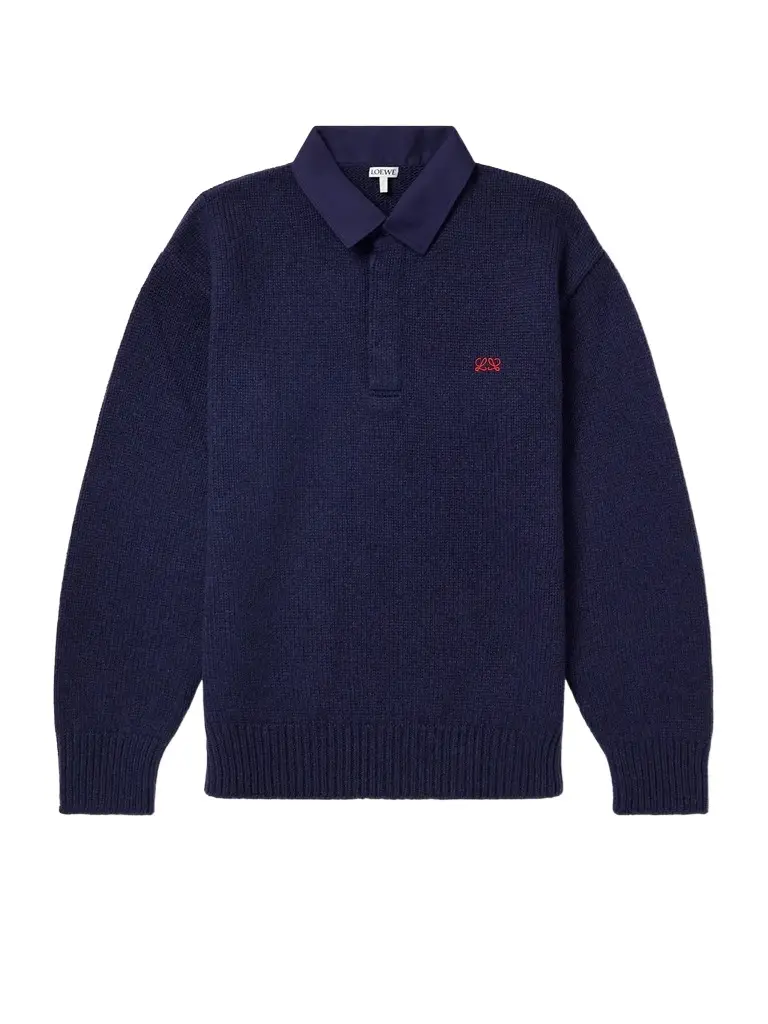 Loewe Logo-Embroidered Cotton Twill-Trimmed Wool-Blend Polo Sweater - Men