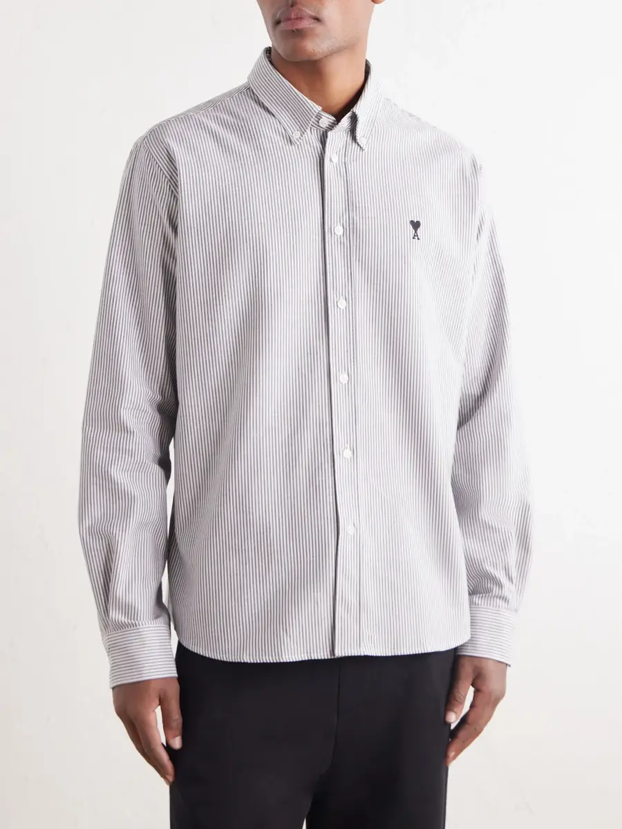 AMI PARIS Logo-Embroidered Striped Cotton-Oxford Shirt - Men | Thumbnail 3 AMI PARIS Logo-Embroidered Striped Cotton-Oxford Shirt - Men | Thumbnail 3