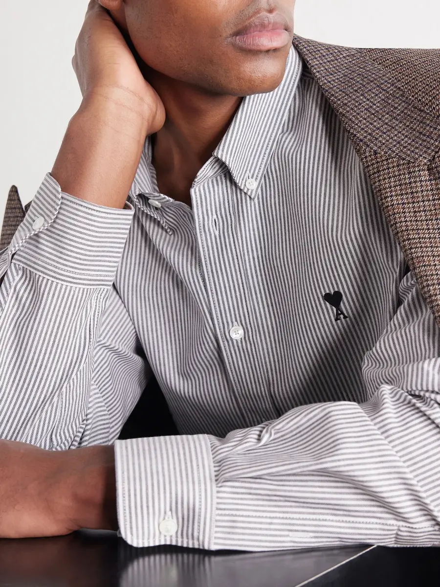 AMI PARIS Logo-Embroidered Striped Cotton-Oxford Shirt - Men | Thumbnail 5 AMI PARIS Logo-Embroidered Striped Cotton-Oxford Shirt - Men | Thumbnail 5