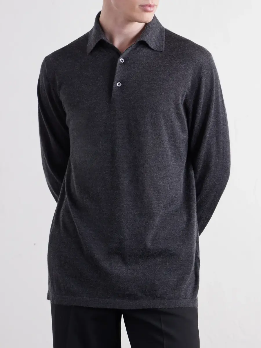 Thom Sweeney Cashmere and Silk-Blend Polo Sweater - Men | Thumbnail 3