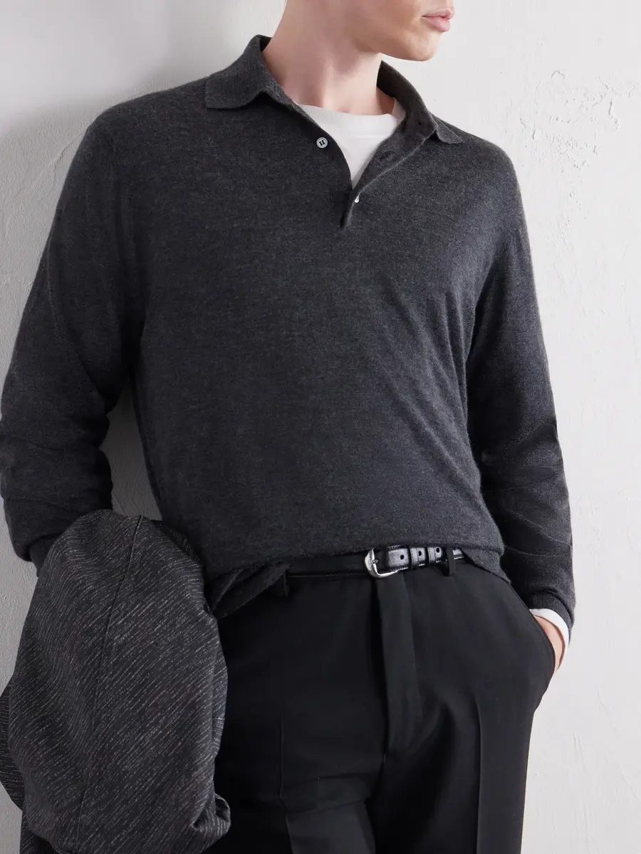 Thom Sweeney Cashmere and Silk-Blend Polo Sweater - Men | Thumbnail 5