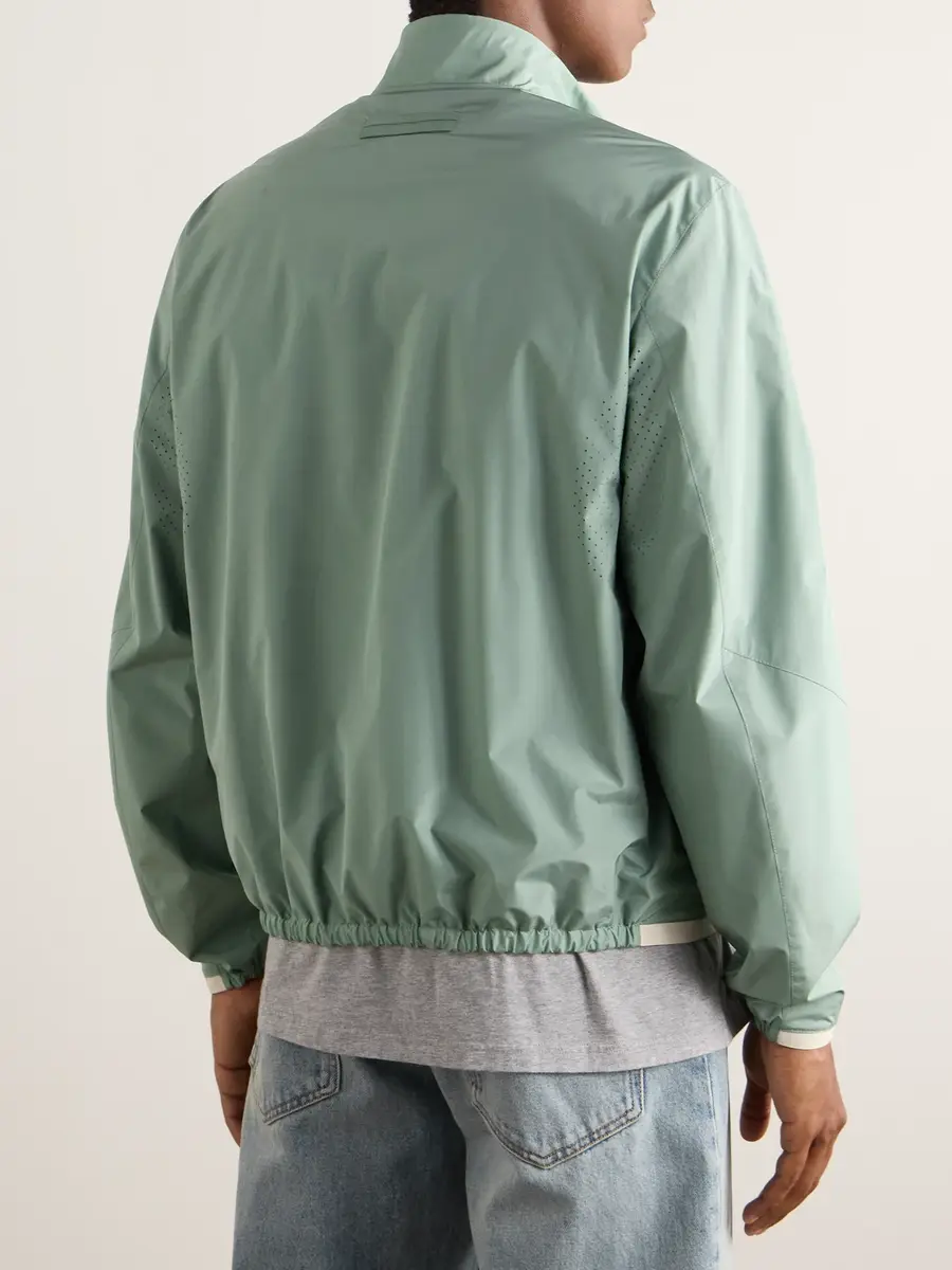 Zegna Leather-Trimmed Silk Bomber Jacket - Men | Thumbnail 3 Zegna Leather-Trimmed Silk Bomber Jacket - Men | Thumbnail 3