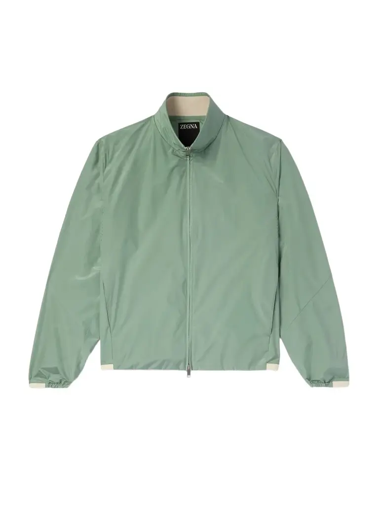 Zegna Leather-Trimmed Silk Bomber Jacket - Men