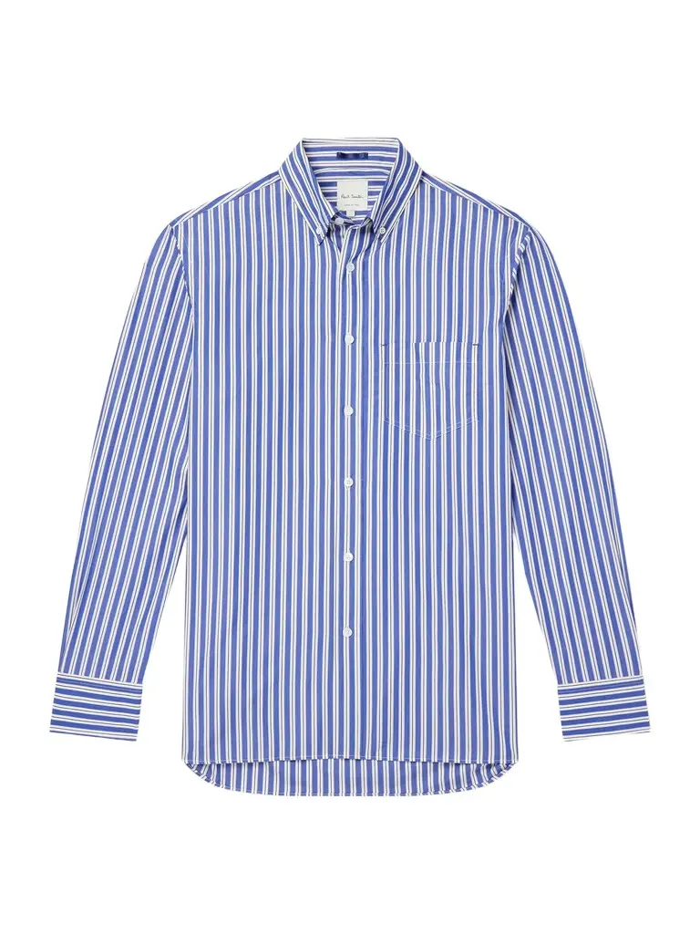 Paul Smith Button-Down Collar Striped Cotton-Chambray Shirt - Men