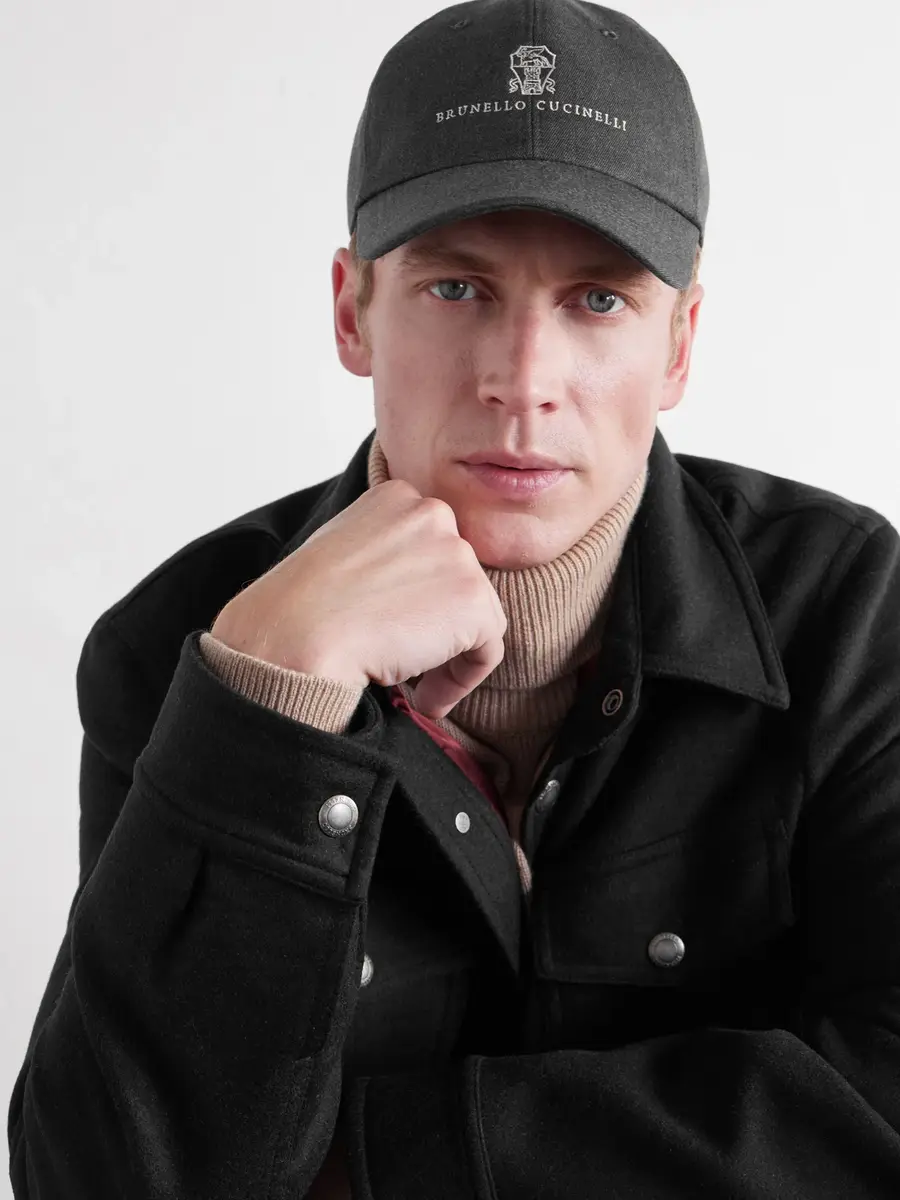 Brunello Cucinelli Logo-Embroidered Leather-Trimmed Cotton and Wool-Blend Twill Baseball Cap - Men | Thumbnail 2 Brunello Cucinelli Logo-Embroidered Leather-Trimmed Cotton and Wool-Blend Twill Baseball Cap - Men | Thumbnail 2