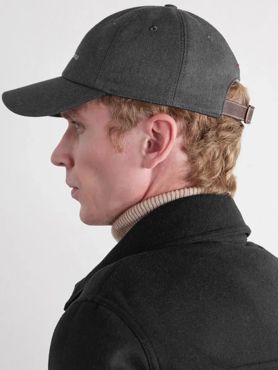Brunello Cucinelli Logo-Embroidered Leather-Trimmed Cotton and Wool-Blend Twill Baseball Cap - Men | Thumbnail 3 Brunello Cucinelli Logo-Embroidered Leather-Trimmed Cotton and Wool-Blend Twill Baseball Cap - Men | Thumbnail 3