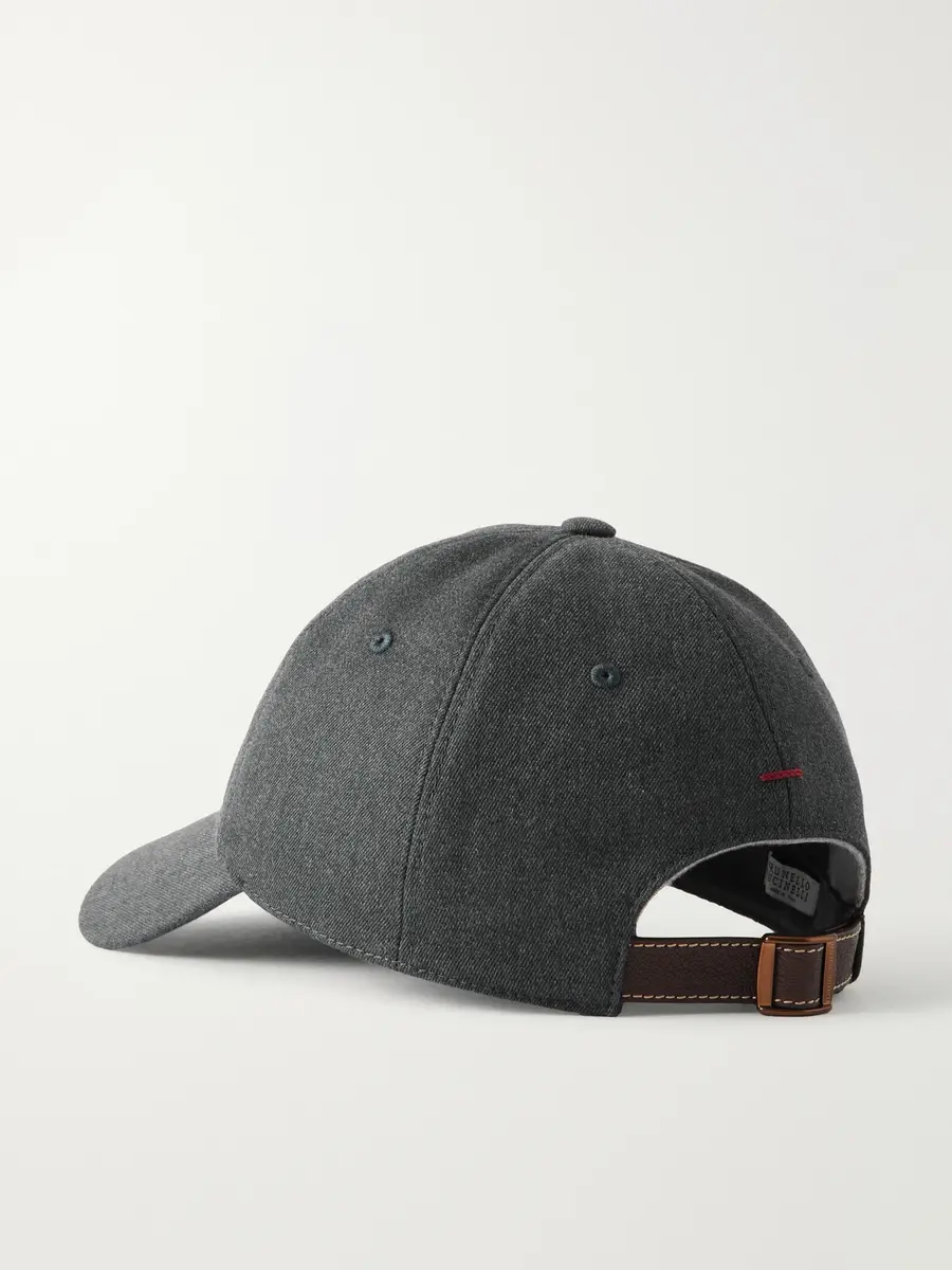 Brunello Cucinelli Logo-Embroidered Leather-Trimmed Cotton and Wool-Blend Twill Baseball Cap - Men | Thumbnail 4 Brunello Cucinelli Logo-Embroidered Leather-Trimmed Cotton and Wool-Blend Twill Baseball Cap - Men | Thumbnail 4