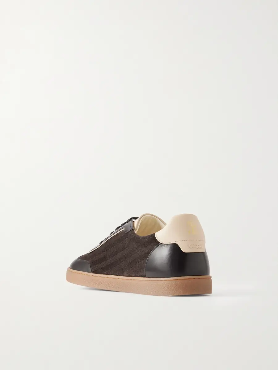 Brunello Cucinelli Leather-Trimmed Waxed Herringbone-Printed Suede Sneakers - Men | Thumbnail 4 Brunello Cucinelli Leather-Trimmed Waxed Herringbone-Printed Suede Sneakers - Men | Thumbnail 4