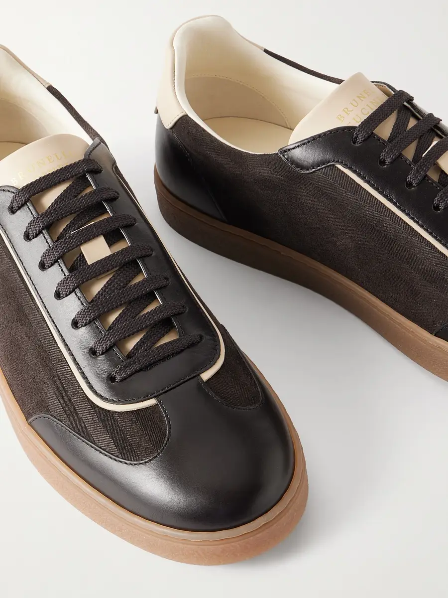 Brunello Cucinelli Leather-Trimmed Waxed Herringbone-Printed Suede Sneakers - Men | Thumbnail 5 Brunello Cucinelli Leather-Trimmed Waxed Herringbone-Printed Suede Sneakers - Men | Thumbnail 5