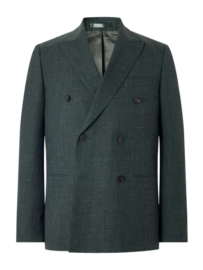 MR P. Double-Breasted Woven Wool, Silk and Linen-Blend Blazer - Men