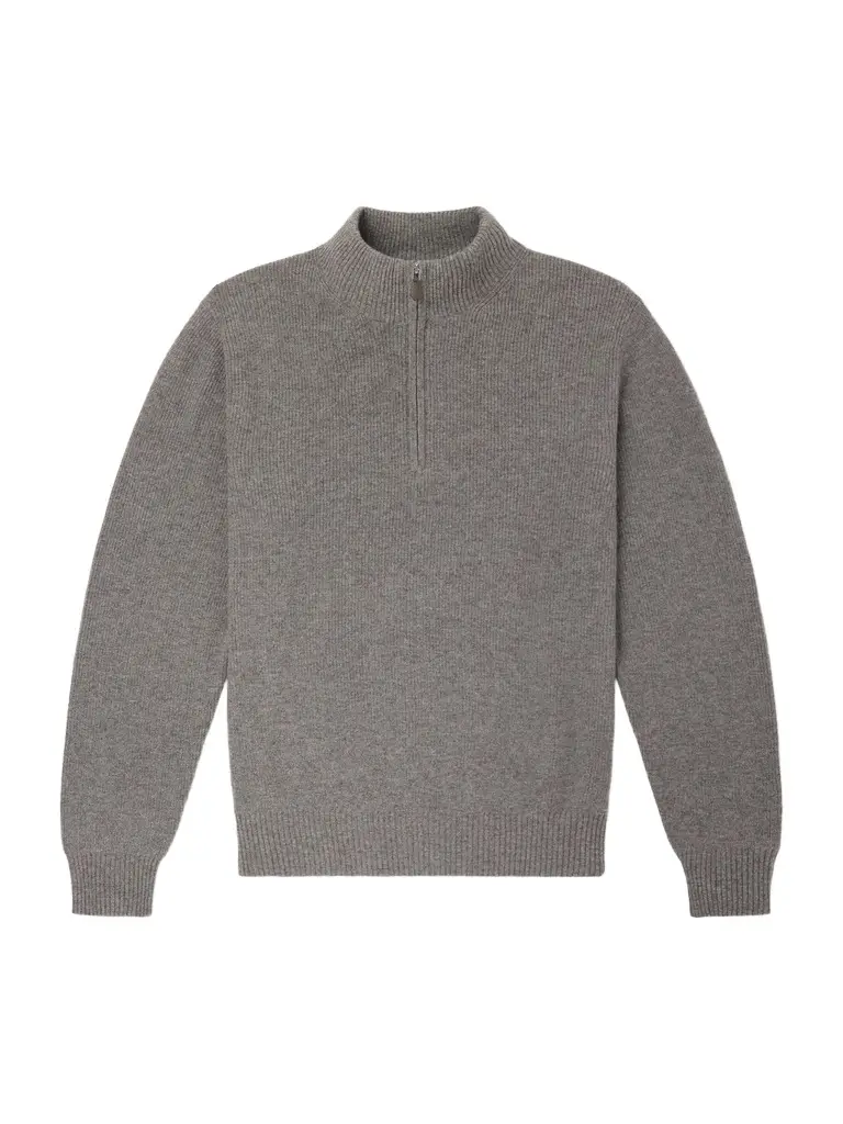Ribbed Cashmere Zip-Up Sweater - Men Ribbed Cashmere Zip-Up Sweater - Men