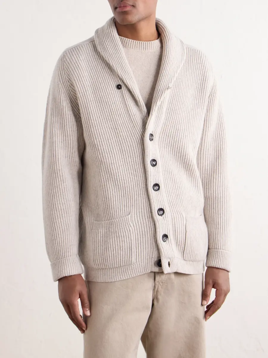 N.Peal Kensington Shawl-Collar Ribbed Cashmere Cardigan - Men | Thumbnail 3