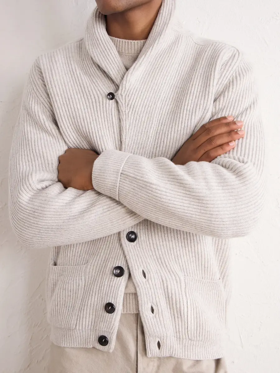 N.Peal Kensington Shawl-Collar Ribbed Cashmere Cardigan - Men | Thumbnail 5