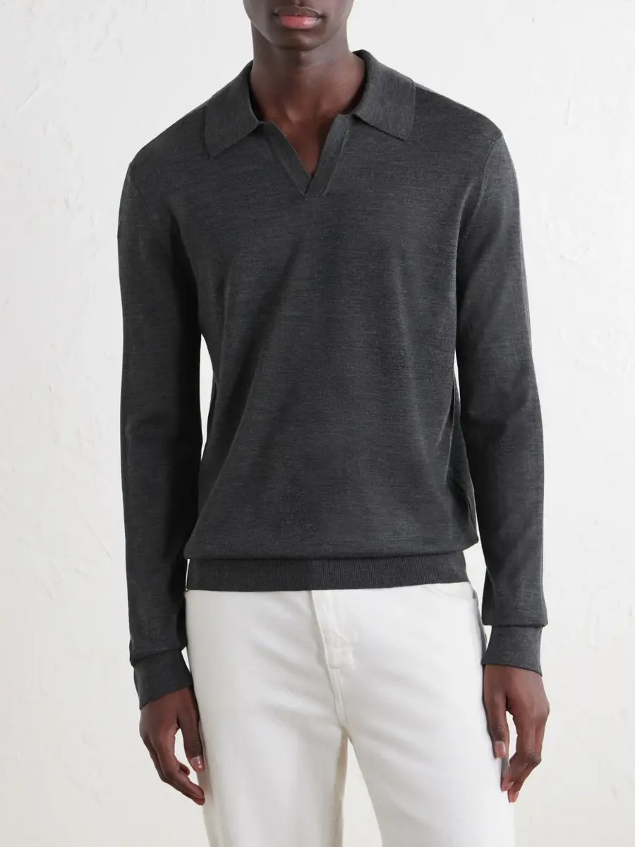 MR P. Rib-Trimmed Merino Wool and Silk-Blend Polo Shirt - Men | Thumbnail 3 MR P. Rib-Trimmed Merino Wool and Silk-Blend Polo Shirt - Men | Thumbnail 3
