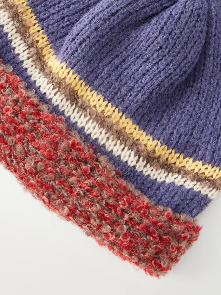 KAPITAL Bouclé-Trimmed Knitted Mélange Beanie - Men | Thumbnail 4 KAPITAL Bouclé-Trimmed Knitted Mélange Beanie - Men | Thumbnail 4
