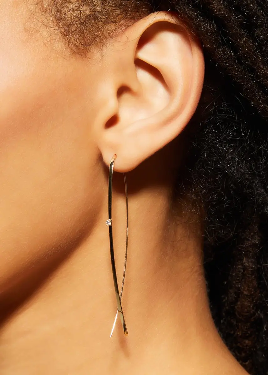 Lana Narrow Flat Diamond Hoop Earrings | Thumbnail 2 Lana Narrow Flat Diamond Hoop Earrings | Thumbnail 2