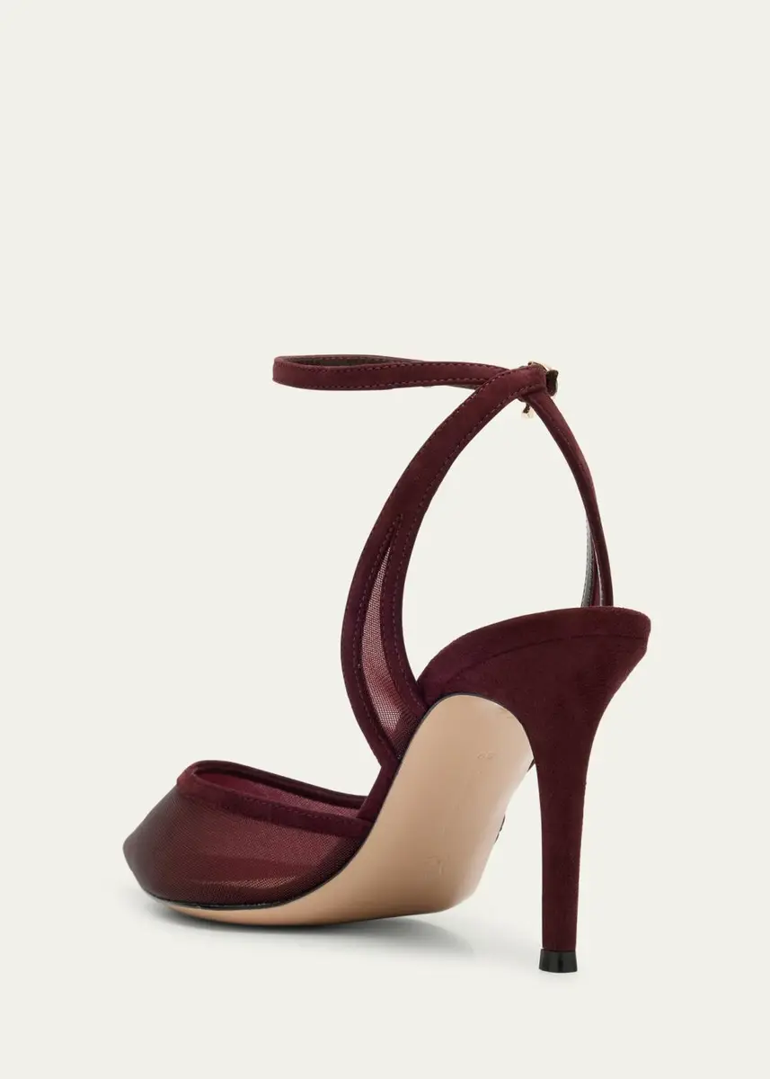 Gianvito Rossi Suede Organza Ankle-Strap Pumps | Thumbnail 4