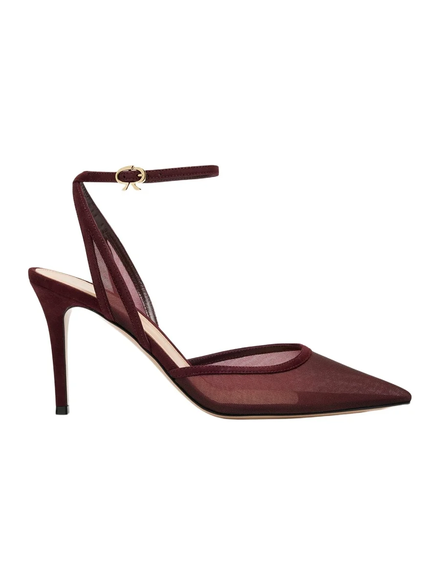 Gianvito Rossi Suede Organza Ankle-Strap Pumps