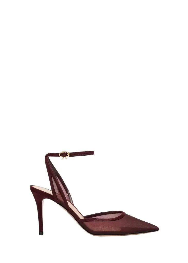 Gianvito Rossi Suede Organza Ankle-Strap Pumps