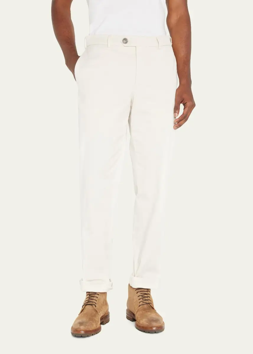 Brunello Cucinelli Men's American Pima Italian-Fit Chino Trousers | Thumbnail 12