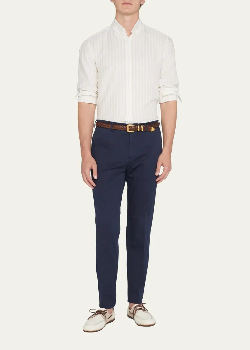 Brunello Cucinelli Men's American Pima Italian-Fit Chino Trousers | Thumbnail 14