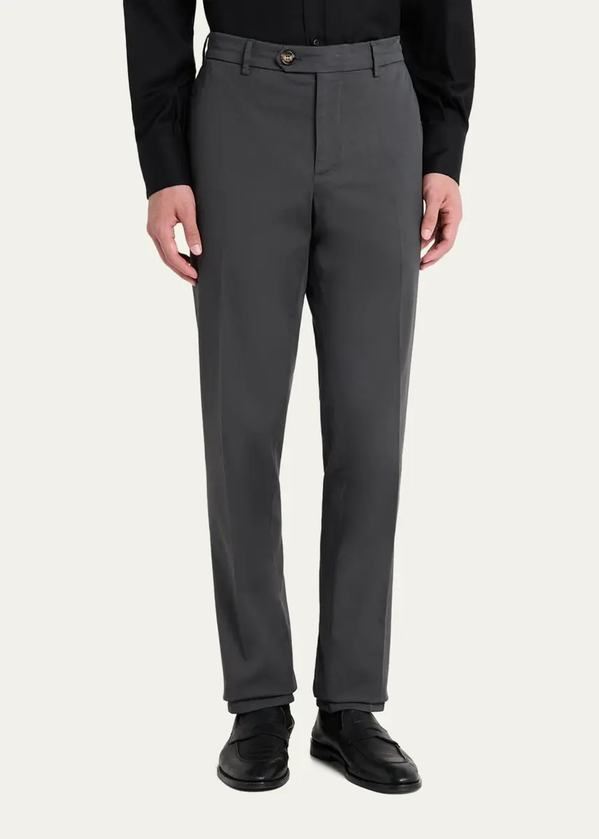Brunello Cucinelli Men's American Pima Italian-Fit Chino Trousers | Thumbnail 4