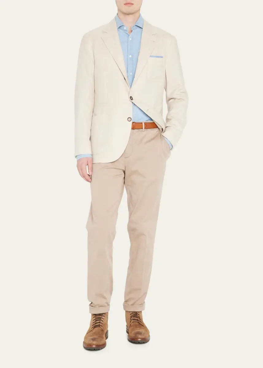 Brunello Cucinelli Men's American Pima Italian-Fit Chino Trousers | Thumbnail 6