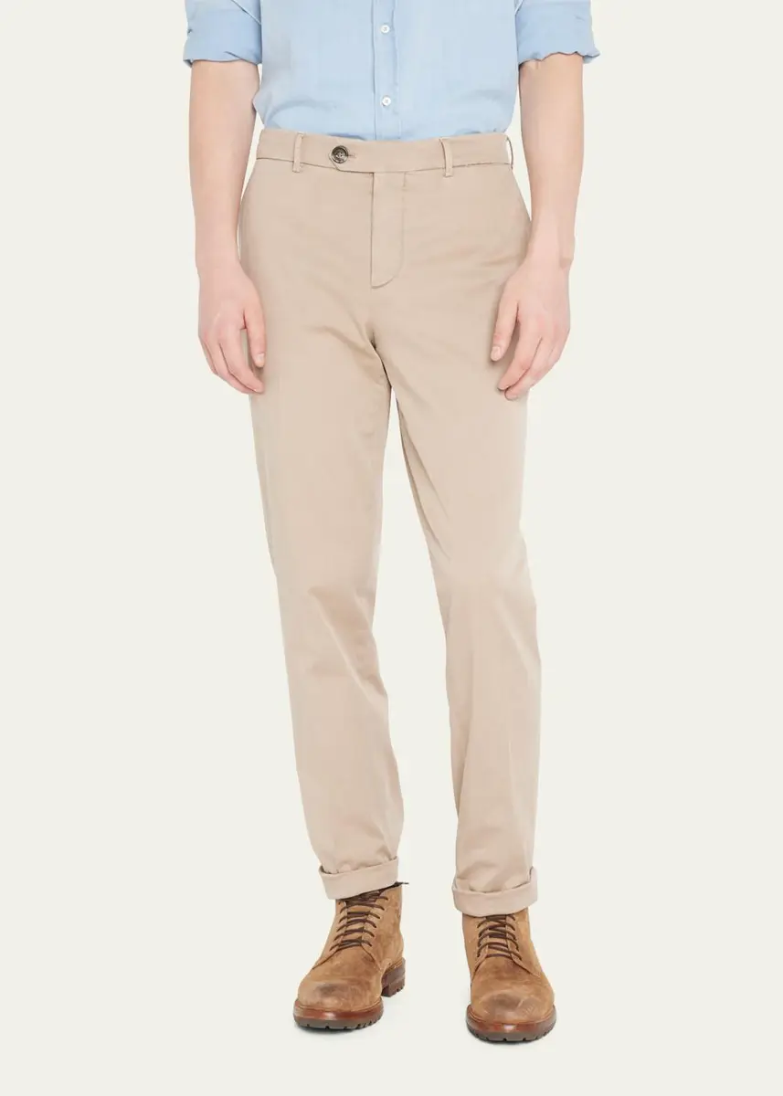 Brunello Cucinelli Men's American Pima Italian-Fit Chino Trousers | Thumbnail 8