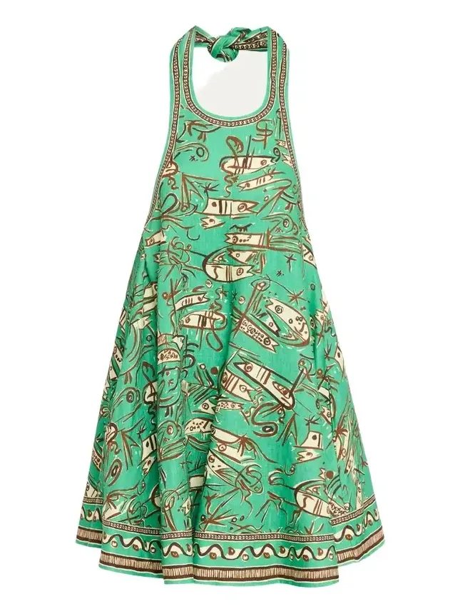 ALÉMAIS Fish Sticks Mini Linen Halter Dress