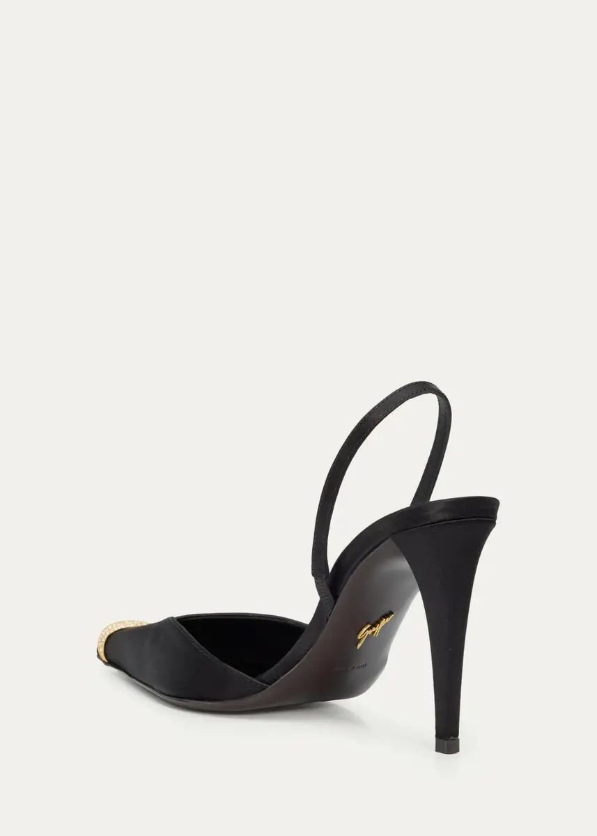 Giuseppe Zanotti 90mm Crystal Toe Satin Slingback Pumps | Thumbnail 2 Giuseppe Zanotti 90mm Crystal Toe Satin Slingback Pumps | Thumbnail 2
