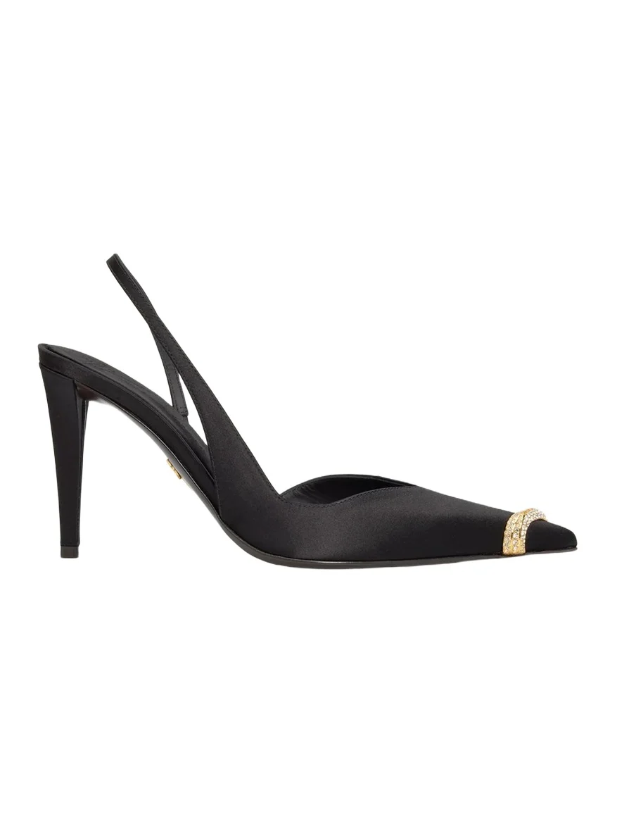 Giuseppe Zanotti 90mm Crystal Toe Satin Slingback Pumps | Thumbnail 1 Giuseppe Zanotti 90mm Crystal Toe Satin Slingback Pumps | Thumbnail 1